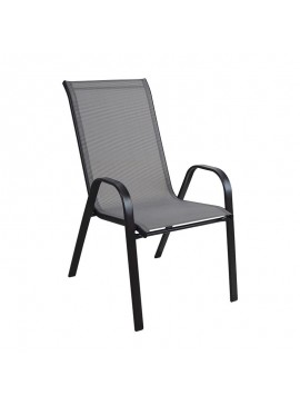 WOODWELL RIO Πολυθρόνα Στοιβαζόμενη Κήπου, Μέταλλο Βαφή Μαύρο, Textilene Γκρι (4,20kg) Ε270,4