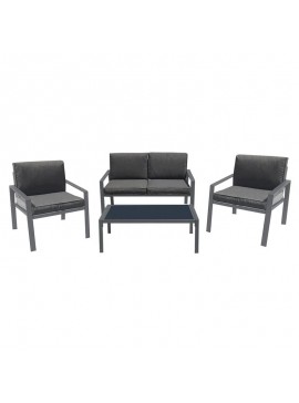 WOODWELL RIVIAN Set Σαλόνι Κήπου 4τεμ, Μέταλλο Βαφή Ανθρακί, Μαξιλάρια Γκρι 90x50x35/120x79x73/65x79x73 cm Ε6846