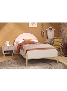 Insi Romy κρεβάτι μονό 102x207x83εκ. ( για στρώμα 90x200εκ. ) Λευκό / Ροζ / Blond Oak με φωτισμό LED στο κεφαλάρι  0101.GM24 