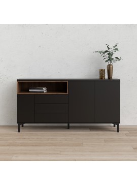 Insi Roomers μπουφές με 3 πόρτες και 3 συρτάρια 175,7x48,25x89,8εκ. Μαύρο / Καρυδί  009.TV78 