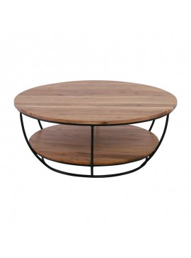 WOODWELL ΕΑ7075ROY Τραπεζάκι Σαλονιού Καθιστικού, Μέταλλο Βαφή Μαύρο, Ξύλο Ακακία Φυσικό Φ90cm H.35cm ΕΑ7075