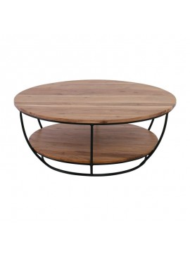 WOODWELL ΕΑ7075,WROY-W Τραπεζάκι Σαλονιού Καθιστικού, Μέταλλο Βαφή Μαύρο, Ξύλο Ακακία Φυσικό Φ90cm H.35cm ΕΑ7075,W