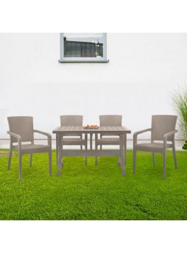 Σετ τραπεζαρία κήπου Callan Megapap 5τμχ πολυπροπυλενίου τραπέζι 120x70 - πολυθρόνα recycled χρώμα cappuccino S_GP046-0002,2+GP046-0001,3x4