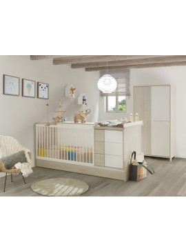 Insi Sacha Πολυμορφικό Βρεφικό Κρεβάτι 70x140εκ. με αλλαξιέρα Whitewashed Pine μετατρεπόμενο σε μονό κρεβάτι, συρταριέρα, γραφείο & βιβλιοθήκη  0102.GM06 