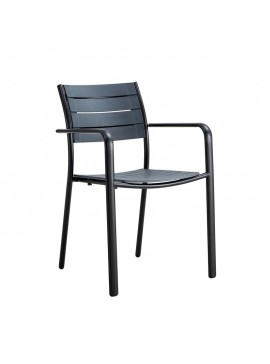 WOODWELL SAGA Πολυθρόνα Στοιβαζόμενη, Μέταλλο Βαφή Μαύρο, PP-UV Ανθρακί 56x57x84cm Ε6710,2