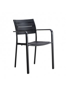 WOODWELL SAGA Πολυθρόνα Στοιβαζόμενη, Μέταλλο Βαφή Μαύρο, PP-UV Μαύρο 56x57x84cm Ε6710,3