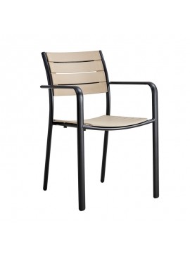 WOODWELL SAGA Πολυθρόνα Στοιβαζόμενη, Μέταλλο Βαφή Μαύρο, PP-UV Tortora 56x57x84cm Ε6710,1