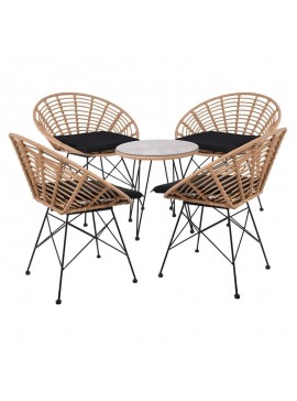 WOODWELL SALSA Coral Coffee Set Κήπου Μέταλλο Μαύρο - Γυαλί - Wicker Φυσικό: Τραπεζάκι+4 Πολυθρόνες  TableΦ52x53 Armchair72x62x81cm Ε283,S4