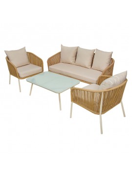 WOODWELL SALSA Rope Set Σαλόνι Κήπου ALU, Απόχρωση Μπεζ-Εκρού: Τραπέζι+2 Θέσιος+2 Πολυθρόνες 100x60x37-155x73x70-68x73x70cm Ε256,2