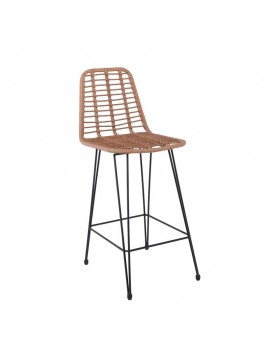 WOODWELL Ε252,1SALSA Σκαμπό BAR-Pro με Πλάτη, Μέταλλο Βαφή Μαύρο, Wicker Φυσικό 45x55x75/113cm Ε252,1