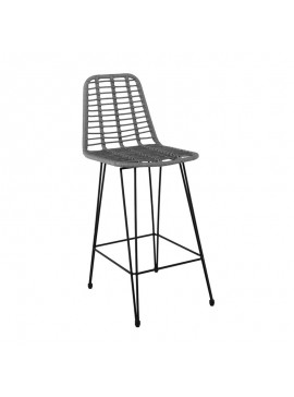 WOODWELL Ε252,2SALSA Σκαμπό BAR-Pro με Πλάτη, Μέταλλο Βαφή Μαύρο, Wicker Γκρι 45x55x75/113cm Ε252,2