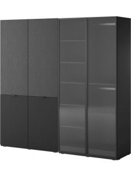 Ντουλάπα Sandbox Flutes ανθρακί τετράφυλλη 202x200x51cm