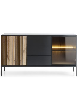Lh-homefurniture Μπουφές με βιτρίνα και συρτάρια Sento Ανθρακί 154x83x39 cm P_sento_21_2d3s