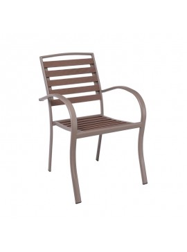 WOODWELL Ε6892,1SERRANO Πολυθρόνα Κήπου Μέταλλο Βαφή Sand Beige, Polywood Καρυδί, Στοιβαζόμενη 56x64x88cm Ε6892,1