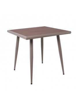 WOODWELL Ε6890,1SERRANO Τραπέζι Κήπου-Βεράντας Μέταλλο Βαφή Sand Beige, Polywood Καρυδί 80x80x74cm Ε6890,1