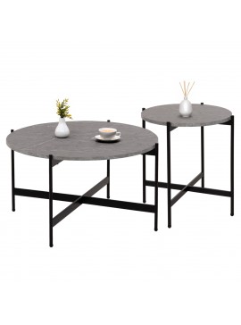 ΣΕΤ 2ΤΜΧ ΤΡΑΠΕΖΙΑ ΣΑΛΟΝΙΟΥ RONDA HM21089.01 MDF ΓΚΡΙ ΜΑΡΜΑΡΟ Φ80εκ & Φ50εκ