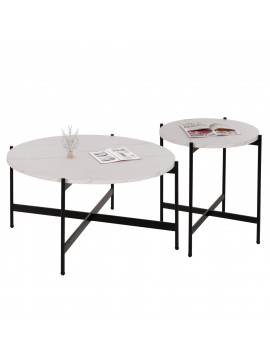 ΣΕΤ 2ΤΜΧ ΤΡΑΠΕΖΙΑ ΣΑΛΟΝΙΟΥ RONDA HM21089.04 MDF ΛΕΥΚΟ ΜΑΡΜΑΡΟ Φ80εκ & Φ50εκ