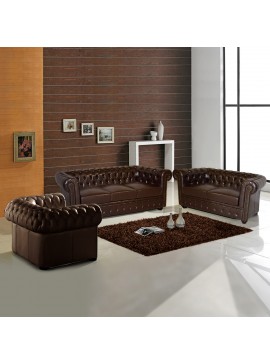 ΣΕΤ ΣΑΛΟΝΙ 2ΘΕΣΙΟ & 3ΘΕΣΙΟ & ΠΟΛΥΘΡΟΝΑ CHESTERFIELD ΣΚΟΥΡΟ ΚΑΦΕ