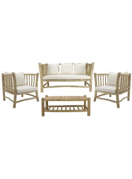 ΣΕΤ ΣΑΛΟΝΙ 4ΤΜΧ EDDARD HM9340 ΑΠΟ ΜΑΣΙΦ ΞΥΛΟ TEAK  ΦΥΣΙΚΟ - ΛΕΥΚΟ