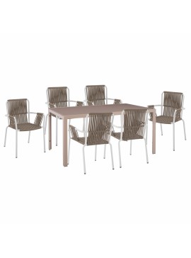 ΣΕΤ ΤΡΑΠΕΖΑΡΙΑ 7ΤΜΧ ΤΡΑΠΕΖΙ ΚΑΠΟΥΤΣΙΝΟ 150Χ90 & ΠΟΛΥΘΡΟΝΕΣ ΛΕΥΚΕΣ ΜΕ ΣΧΟΙΝΙ HM11500