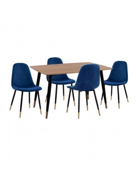 ΣΕΤ ΤΡΑΠΕΖΑΡΙΑΣ 5ΤΜΧ ALIZA HM11196.08 MDF TOP-ΒΕΛΟΥΔΟ ΜΠΛΕ & ΜΕΤΑΛΛΟ ΜΑΥΡΟ