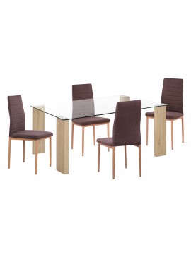 ΣΕΤ ΤΡΑΠΕΖΑΡΙΑΣ 5ΤΜΧ LADY HM11595 ΓΥΑΛΙ--ΜΕΤΑΛΛΟ--MDF ΣΕ SONAMA & ΚΑΦΕ ΥΦΑΣΜΑ