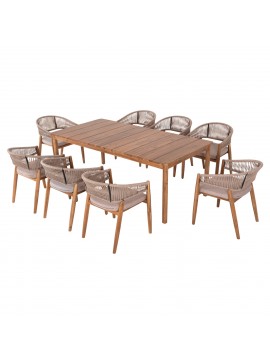 ΣΕΤ ΤΡΑΠΕΖΑΡΙΑΣ 9ΤΜΧ NAVANT HM21066.02 ΤΡΑΠΕΖΙ & 8 ΚΑΡΕΚΛΕΣ ΞΥΛΟ ΑΚΑΚΙΑΣ-ΣΧΟΙΝΙ ΜΠΕΖ