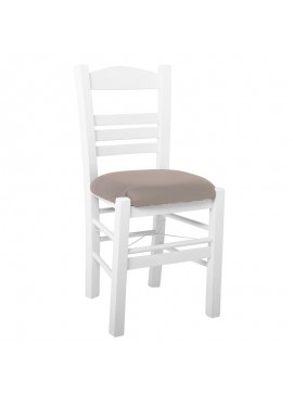 WOODWELL ΣΙΦΝΟΣ Καρέκλα Οξιά Βαφή Εμποτισμού Λάκα Άσπρο, Κάθισμα Pu Cappuccino 41x45x88cm Ρ969,Ε8Τ1