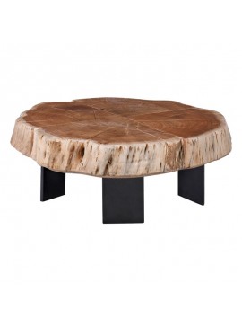 WOODWELL ΕΑ7084SIVA Τραπεζάκι Σαλονιού Καθιστικού, Μέταλλο Βαφή Ανθρακί, Ακακία Φυσικό +/-70x65x33cm ΕΑ7084