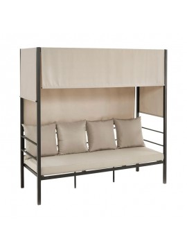 WOODWELL Ε682SKY Καναπές - Κρεβάτι Κήπου Εξωτερικού Χώρου, Μέταλλο Βαφή Ανθρακί, Ύφασμα Εκρού 200x80x200cm Ε682