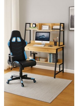 WOODWELL STUDENT-1 Set Γραφείο Η/Υ Sonoma - Μαύρο + Πολυθρόνα Gaming Μαύρο - Μπλε  Desk:120x48x73 Chair:67x69x124 ΕΟ710,2