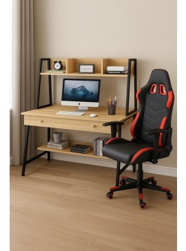 WOODWELL STUDENT-1 Set Γραφείο Η/Υ Sonoma - Μαύρο + Πολυθρόνα Gaming Μαύρο - Κόκκινο  Desk:120x48x73 Chair:67x69x124 ΕΟ710,1
