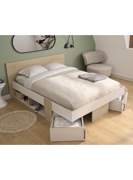 Insi Swivel Κρεβάτι διπλό με αποθηκευτικούς χώρους 160x194εκ. ( για στρώμα 140x190εκ. ) Blond Oak / Λευκό  0041.GM35 