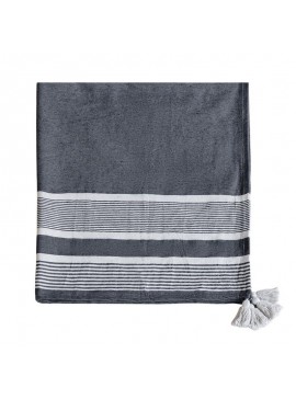 Artekko Blanket Ριχτάρι με Λευκές Φούντες 80% Βαμβάκι Γκρι Σκούρο Λευκό (152.4x127x0.6)cm Artekko T83651