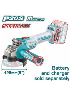 TOTAL ΕΠΑΓΓ. ΓΩΝΙΑΚΟΣ ΤΡΟΧΟΣ ΜΠΑΤ. Li-ion 20V / 125mm ΧΩΡΙΣ ΜΠΑΤΑΡΙΑ & ΦΟΡΤΙΣΤΗ (TAGLI221253)