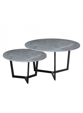 WOODWELL ΕΜ9604,S2TEDDY Set-2 Τραπεζάκια Σαλονιού-Καθιστικού, Μέταλλο Μαύρο, Απόχρωση Cement Φ.80 H.45cm + Φ.60 H.35cm ΕΜ9604,S2