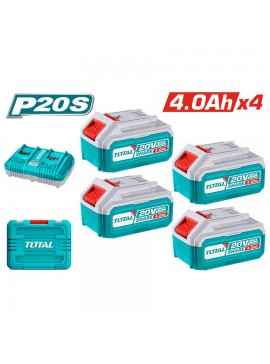 TOTAL ΕΠΑΓΓ. ΣΕΤ 4τεμ ΜΠΑΤΑΡΙΕΣ TFBLI2002 Li-ion 20V / 4Ah + 1τεμ ΔΙΠΛΟΣ ΦΟΡΤΙΣΤΗΣ TFCLI2034E (TFBCLI20244)