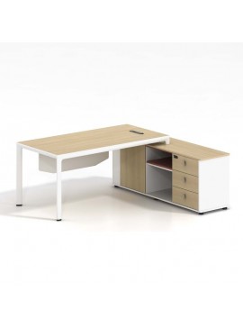 WOODWELL THESIS Γραφείο Δεξιά Γωνία, Απόχρωση Beech - Άσπρο  180x80x75/160x40x65cm ΕΟ920,20