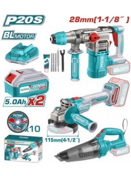 TOTAL ΕΠΑΓΓ. ΣΕΤ ΠΝΕΥΜΑΤΙΚΟ + ΓΩΝΙΑΚΟΣ ΤΡΟΧΟΣ + ΣΚΟΥΠΑΚΙ ΜΠΑΤ. Li-ion 20V / 5Ah / 2 ΜΠΑΤ (TOSLI240785E)