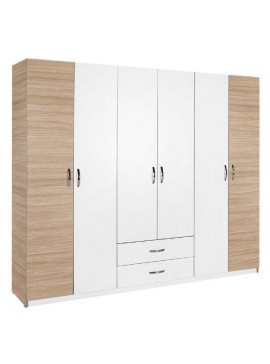 Lh-homefurniture Εξάφυλλη Ντουλάπα Bodrum λευκό+ Φυσικό 240x209x53cm AD_TPGR-62-MB-4