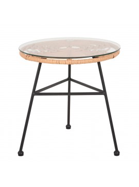 ΤΡΑΠΕΖΑΚΙ ΣΤΡΟΓΓΥΛΟ ΜΑΥΡΟ ΜΕΤΑΛΛΙΚΟ ALLEGRA HM5459.12 ΜΑΥΡΟ WICKER-ΓΥΑΛΙ Φ45x46Υεκ