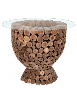 ΤΡΑΠΕΖΙ BAR ΣΤΡΟΓΓΥΛΟ LEEROY HM9806 KOMMATIA ΞΥΛΟΥ TEAK Φ900x103Υεκ.