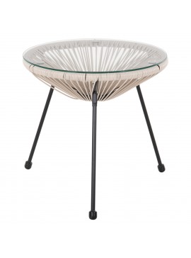 ΤΡΑΠΕΖΙ ΒΟΗΘΗΤΙΚΟ ALLEGRA HM5874.03 ΜΕΤΑΛΛΟ ΜΑΥΡΟ-ΣΥΝΘ. RATTAN ΜΠΕΖ Φ47x45Yεκ.