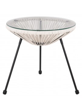 ΤΡΑΠΕΖΙ ΒΟΗΘΗΤΙΚΟ ALLEGRA HM5874.12 ΜΕΤΑΛΛΟ ΜΑΥΡΟ-ΣΥΝΘ. RATTAN ΛΕΥΚΟ Φ47x45Yεκ.