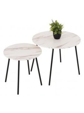 ΤΡΑΠΕΖΙΑ ΣΑΛΟΝΙΟΥ 2ΤΜΧ CUPPER HM9878.12 ΜΕΛΑΜΙΝΗ ΛΕΥΚΟ ΜΑΡΜΑΡΟ-ΜΑΥΡΟ ΜΕΤΑΛΛΟ