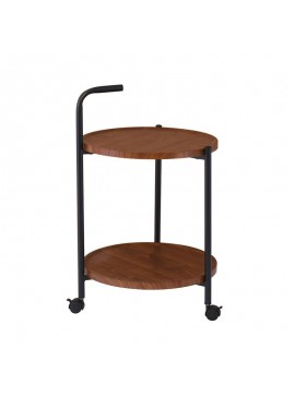 WOODWELL ΕΜ461TROLLEY - Βοηθητικό Τραπεζάκι Μέταλλο Βαφή Μαύρο, MDF with PVC Απόχρωση Καρυδί 60x38x65cm ΕΜ461