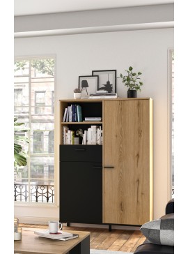 Insi Trust Ντουλάπι αποθήκευσης 102x36x150εκ. με ένα συρτάρι και δύο πόρτες Helvezia Oak / Black  0181.GM30 