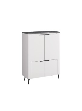 MATIS Βιτρίνα χαμηλή με 4 πόρτες ASTANA με φωτισμό led λευκό γυαλιστερό/ μαύρο μάρμαρο 91x40x125 MATIS860514