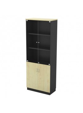 WOODWELL ΕΟ992ΒΙΒΛΙΟΘΗΚΗ Γραφείου με Πόρτες Γυάλινες, Ντουλάπι Δίφυλλο, Απόχρωση Dark Grey - Beech 80x40x211cm ΕΟ992