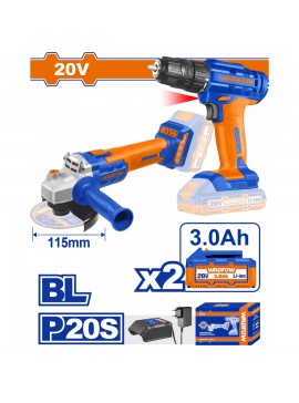 WADFOW ΣΕΤ ΔΡΑΠ/ΒΙΔΟ + ΓΩΝΙΑΚΟΣ ΤΡΟΧΟΣ ΜΠΑΤ. Li-ion 20V / 3Ah / 2 ΜΠΑΤ (WCK20512)